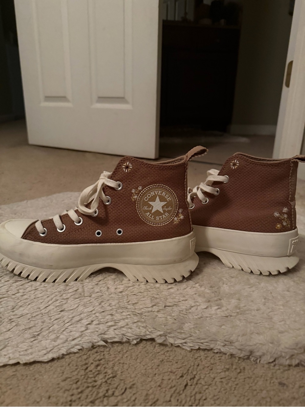 Converse High Top Canvas Sneakers in Brown and Cream